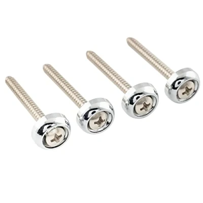 Image of Musiclily Pro 14mm Steel Guitar Neck Mounting Ferrules Joint Bushings and Bolts for Electric Bass, Chrome (Set of 4)