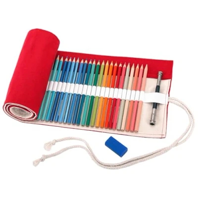 Image of Amoyie Canvas Color Pencil Bag Hand Roll Up Case for 72 Coloring Gel Pen Artist Pen, Portable Black Holes