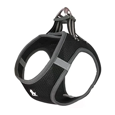 Image of TRUE LOVE Dog Harness Soft Air Mesh Adjustable Reflective Pet Vest for Small and Medium Breeds, Medium, Black