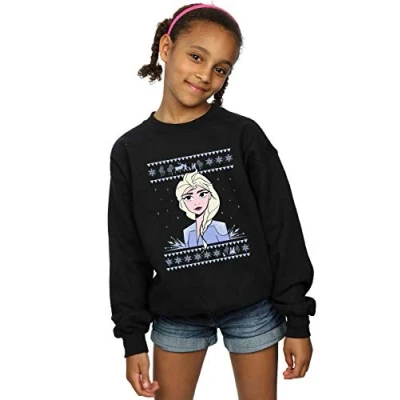Image of Disney Girls Frozen 2 Elsa Christmas Sweatshirt Black 3 4 Years