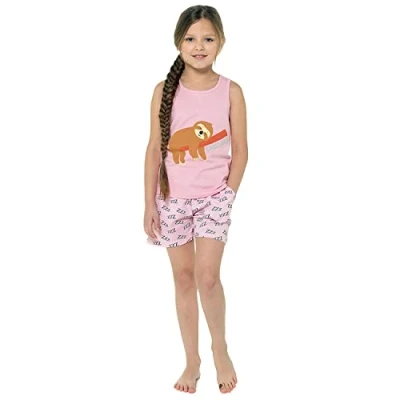 Image of undercover lingerie Girls Sloth Short Pyjamas LN019 Pink 13 Years