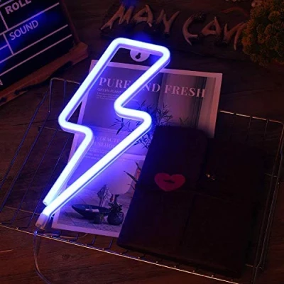 Image of Lightning Bolt Neon Signs, LED Sign, Wall Decorative Battery and USB Operated Lights for Bedroom, Christmas(Blue Lightning)
