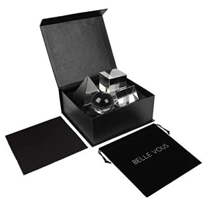 Image of BELLE VOUS Glass Prism, Cube, Crystal Ball &amp; Pyramid Photography Accessories Set Refractor Props with Pouch, Cloth Box Physics/Photography Gifts