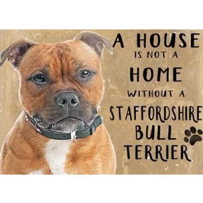 Image of Small (150 x 200mm) Metal Sign a House is Not Home Staffy (Staffordshire Bull Terrier)