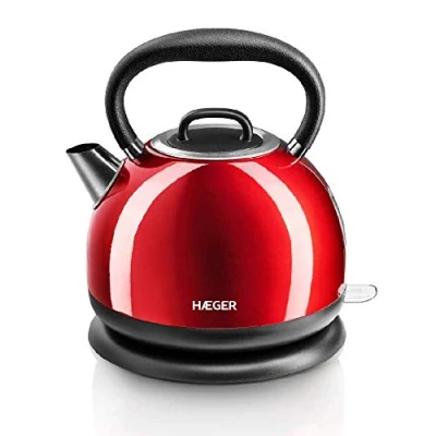 Image of HERVIDOR ELÉCTRICO DE AGUA HAEGER RED Cherry 2200W 1.7L SISTEMA SIN Cables Cuerpo Y RESISTENCIA OCULTA INOX Base ROTATIVA 360º