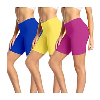 Image of wirarpa Anti Chafing Shorts Women Cotton Cycling Ladies Chub Rub Boxer Leggings for Under Dress Skirt 3 Pack Blue Yellow Purple Size M