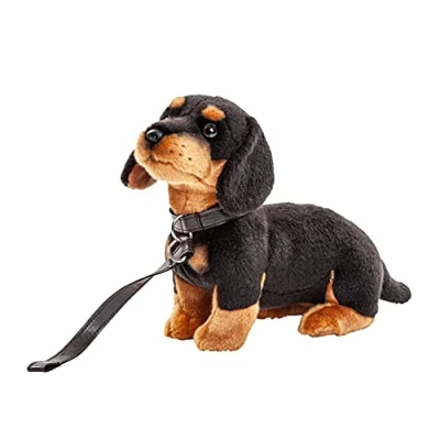 Image of Uni Toys Dachshund with leash 27 cm (length) plush dog toy, cuddly toy