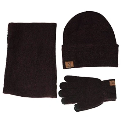 Image of Winter Warm Beanie Hat + Scarf Touch Screen Gloves, Unisex Thermal Knitted Neck Glove for Men Women (Red)