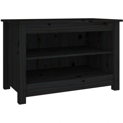 Image of vidaXL Solid Pine Wood Shoe Bench Stylish Black Cabinet with 2 Shelves Modern Furniture for Home Decor, 70x38x45.5 cm
