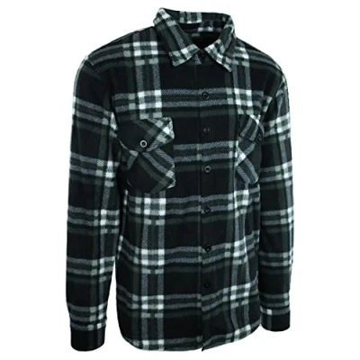 Image of Hazy Blue Mens Trent Warm Long Sleeve Checked Fleece Flannel, Button Up Shirt, Casual Plaid Shirt Checked, Quick Dry, Anti Pill, Machine Washable Black Large