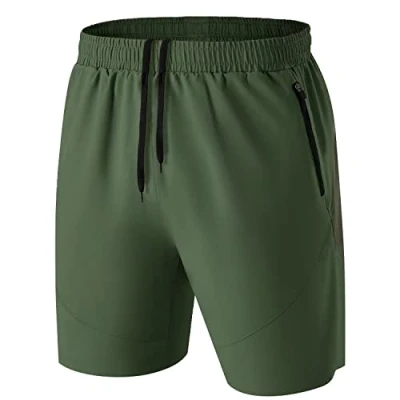 Image of HMIYA Men&#039;s Sport Shorts Quick Dry Running Gym Casual Short Lightweight with Zip Pockets(Army Green,EU 2XL/US XL)