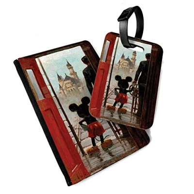 Image of Toasted Mickey &amp; Walt Holding Hands V2 Printed Art Faux Leather Passport Cover and Luggage Tag Combo