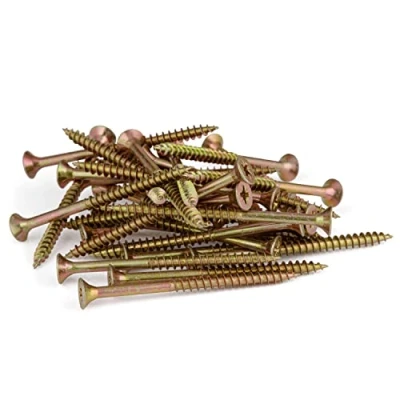 Image of SEQUAL Multi Purpose Screws M5 x 80mm (box of 100), Yellow &amp; Zinc Passivated, Double Countersunk Wood Screws, MDF Chipboard Woodscrews Packs For Chipboard, And Thin Metal
