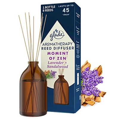 Image of Glade Aromatherapy Reed Diffuser, Home Decor Essential Oils Diffuser Calming Fragrance, Moment of Zen with French Lavender &amp; Australian Sandalwood, 80 ml