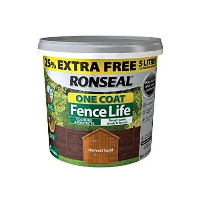 Image of Ronseal RSLFLHGN4LAV One Coat Fence Life Harvest Gold New 4 Litre +25%