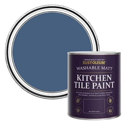 Image of Rust Oleum Blue water resistant Kitchen Tile Paint in Matt Finish Ink 750ml