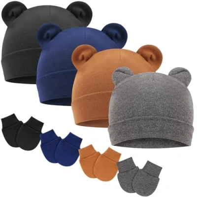 Image of DRESHOW Newborn Baby Beanie Hat and Gloves, Girl Spring Summer Autumn Winter Hats for 0 6 Months Infant Cotton