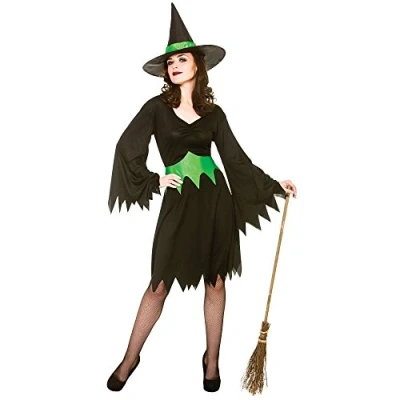 Image of Adult Female Wicked Witch Halloween Fancy Dress (Women: Plus Size) Black, Green