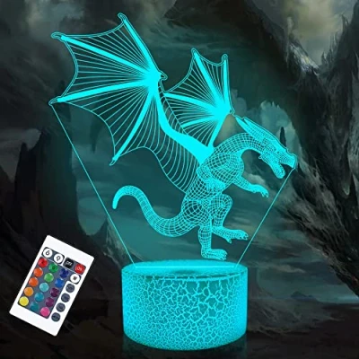 Image of Attivolife Dragon 3D Illusion Lamp, Hologram Night Light with Remote Control + Timer 16 Color Changing Desk Lamps Kids Animal Room Decor Plug in Best Cool Festival Birthday Gifts for Boy Men Child