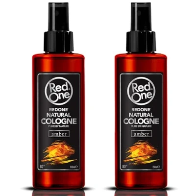 Image of RedOne Natural Barber Cologne Aftershave Spray 2x 150 ml Male Care Product Long Lasting Scent Edp (Amber) 2 PCS