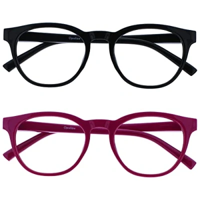 Image of OPULIZE Blu Blue Light Blocking Glasses 2 Pack Cool Round Frame Spring Hinges Improve Sleep Computer Gaming Anti Reflective Black Pink Mens Womens BB5 14 +0.00