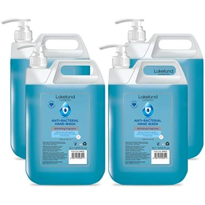 Image of Lakeland Cosmetics antibacterial soap hand wash 5L Litre With Pump fragranced anti bacterial liquid wash, made in UK (Pack of 4)