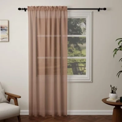 Image of Pacok Mocha Voile Curtains, 90 Drop Net Curtain for Windows, Rod Pocket Sheer Panel Curtains Living Room Kitcken Bedroom W56xL90 Inch(Mocha, 142 x 228cm)