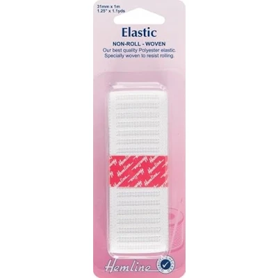 Image of Hemline 31mm Non Roll Dressmaking Elastic 1m White