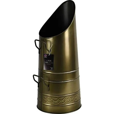 Image of Heavy Duty Tall Metal Fireplace Round Coal Scuttle Bucket Hod 21&quot; (Brass)