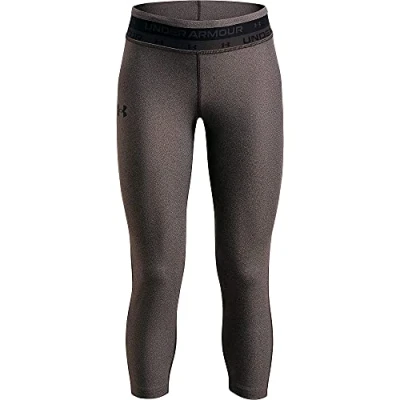 Image of Under Armour Girls&#039; HeatGear Heather Crop , Charcoal Light (019)/Black Youth X Large
