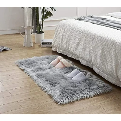Image of HEQUN Faux Fur Rug, Fluffy Shaggy Rugs,Faux Sheepskin Rugs Floor Carpet for Bedrooms Living Room Kids Rooms Decor (Grey, 60 X 90 CM Square)