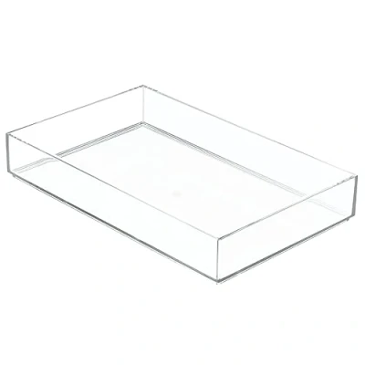 Image of iDesign Drawer Organiser Box, Extra Large Insert Made of Durable Plastic, Multi Purpose Dressing Table for Makeup, Office Supplies and Other Accessories, Clear