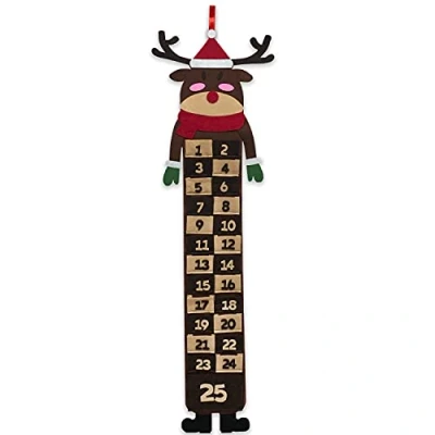 Image of Large Felt Christmas Advent Calendar With Pockets Hanging Decoration (Choose Design) (Felt Long Reindeer)