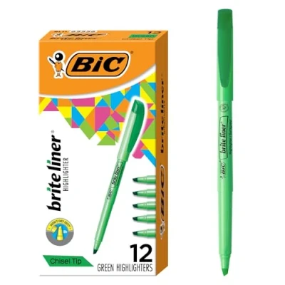 Image of BIC Brite Liner Highlighter, Chisel Tip, Green, 12 Count (BL11 GREEN)