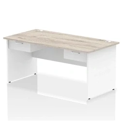 Image of Impulse 1600x800 Desk Grey Oak/White Panel End 2x1 Drawer Fixed Ped