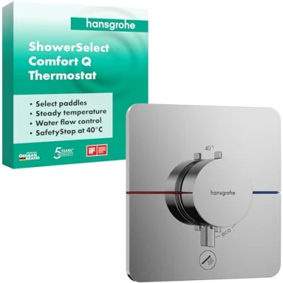 Image of hansgrohe ShowerSelect Comfort Q thermostat conceiled, bathroom tap with safety stop at 40 C, for showers and bath tubs, shower mixer 1 function, chrome, 15589000