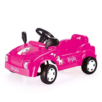 Image of DOLU Pedal Powered Unicorn Pink Race Car With Working Horn For Children Ages 3 To 5 Years