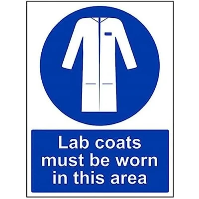Image of VSafety Lab Coats Must Be Worn In This Area PPE Sign Portrait 300mm x 400mm Self Adhesive Vinyl