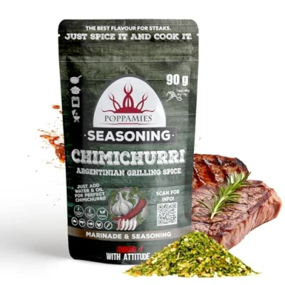 Image of Poppamies Chimichurri Argentinian 100% Natural Seasoning Perfect for grilled meat tacos salads or pasta Sauce Mix Best Large Pack (90g)