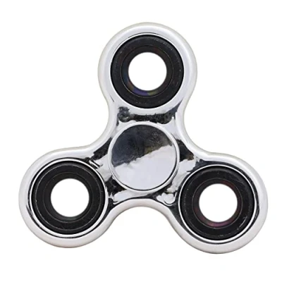 Image of Toyland® Fidget Hand Spinner Stress and Anxiety Relief Assorted Colours (Metallic Silver &amp; Black Rings)