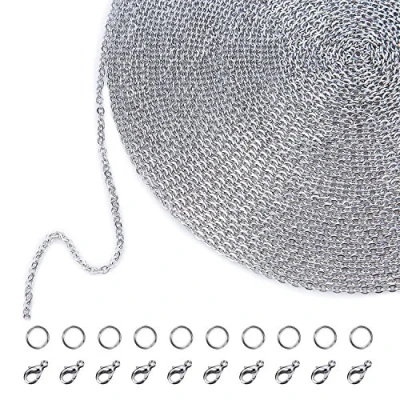 Image of 33 Feet Stainless Steel DIY Link Chain Necklaces with 20 Lobster Clasps and 30 Jump Rings for Jewelry Making (1.5 mm)
