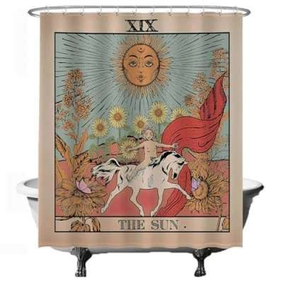 Image of Ulticool Shower Curtain Sun Natural Flowers Tarot Horoscope Vintage Retro 180 x 200 cm Washable Waterproof with 12 Rings