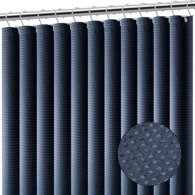 Image of Clara Clark Navy Blue Shower Curtain Curtains for Bathroom, Waffle Fabric, Bathroom Curtain, Fabric 180 x cm (71 71 Inch), Hotel Style Cloth