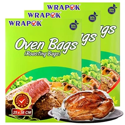 Image of WRAPOK Roasting Cooking Bags Oven Chicken Bag For Meat Poultry Fish Seafood Vegetable, Small 24 (10 x 15 Inch)