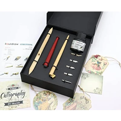 Image of Liquidraw Arabic Calligraphy Set Dip Pen Nibs Holder Bamboo Pens Wooden With Black Ink Left Hand For Artists, Beginners, Adults &amp; Kids