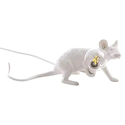 Image of Retro Rat Table Lamp Mouse Desk Light Bedside Resin Mice Warm Room Decor E12 Base (White Lie Down)