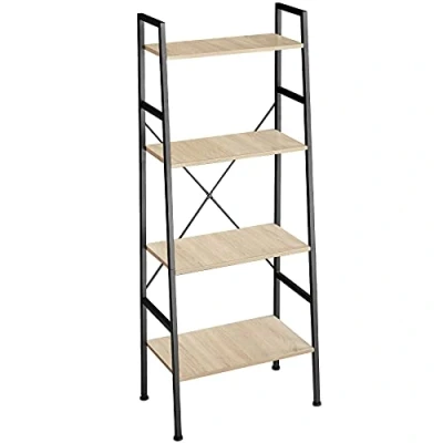 Image of TecTake 800899 Bookcase Ladder shelf with 4 shelves Industrial design Store and display books, ornaments flowers more (Industrial Light)