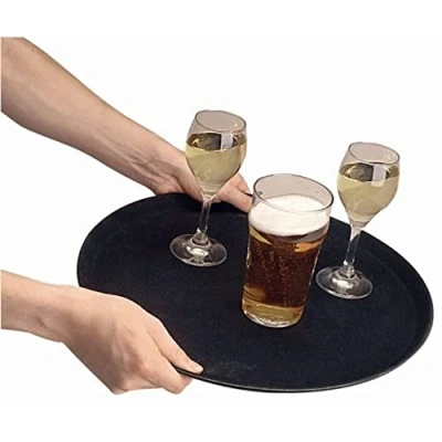 Image of Olympia Kristallon Black Polypropylene Plastic Round Non Slip Tray 280mm / 11 inch Diameter C556