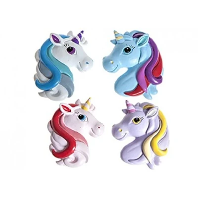 Image of PMS 4 ASST DES &amp; COL 3&quot; UNICORN HEAD POLYSTONE FRIDGE MAGNET