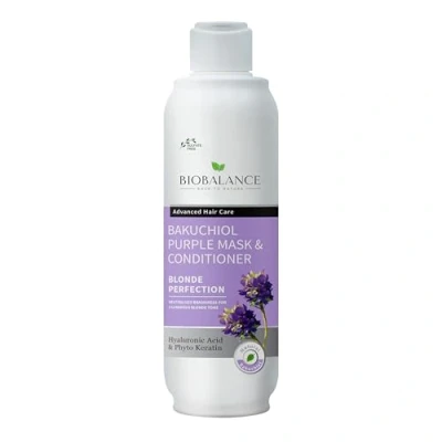 Image of Bio Balance blonde Perfection Purple Mask &amp; Conditioner with Bakuchiol, for colour treated or natural hair